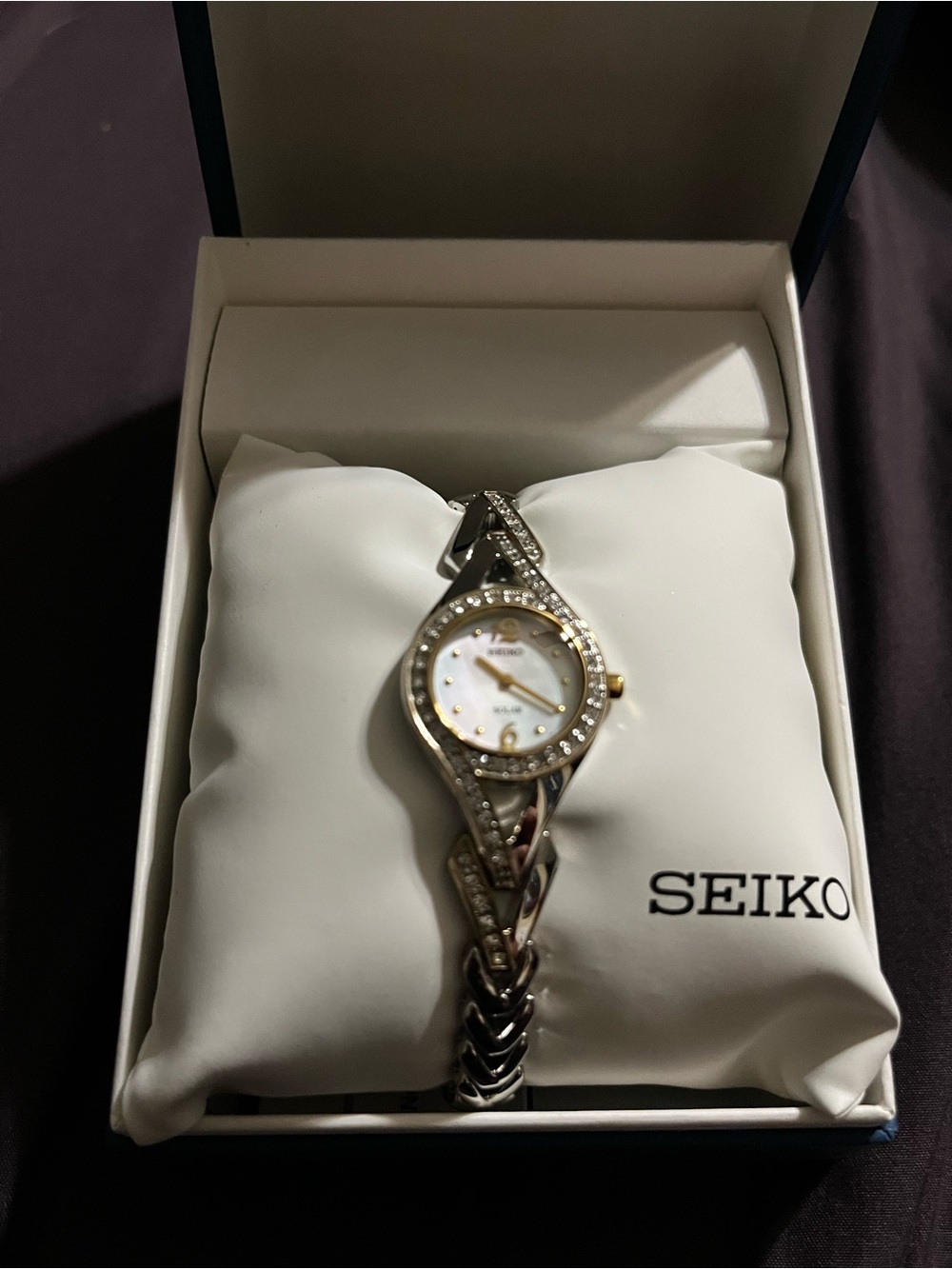 Seiko Two-Tone Silver and Gold Women's Crystal Bracelet Watch